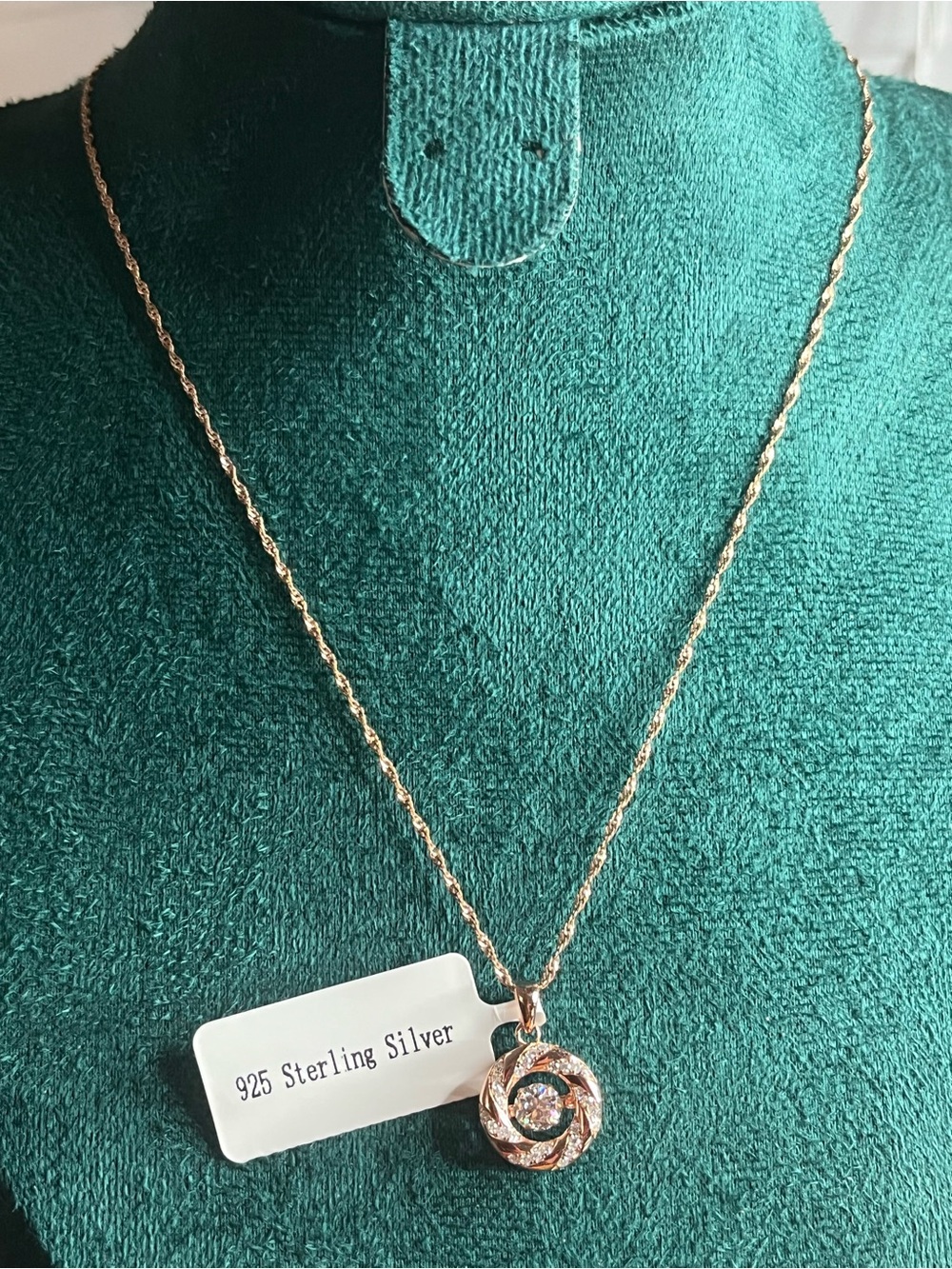 Rose Gold Over Sterling Silver Floating Stone Rose Pendant Necklace DTP